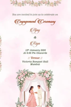 Minimal Floral Engagement Invitation Card English | Elegant Ring Ceremony Digital Invitation | EICE-008