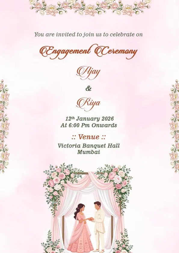 Minimal Floral Engagement Invitation Card English | Elegant Ring Ceremony Digital Invitation | EICE-008
