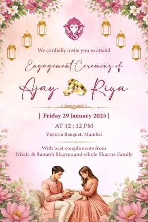 Floral Ring Ceremony Invitation Card English | Elegant Engagement Invitation | EICE-006