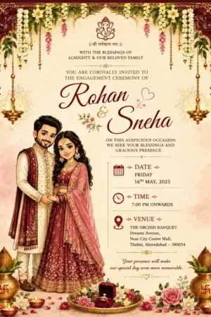 Traditional Couple Engagement Invitation Card English | Hindu Ring Ceremony Digital Invitation | EICE-007