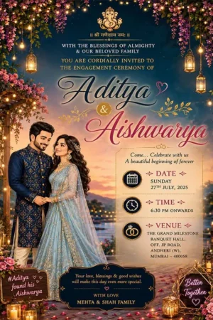 Royal Couple Engagement Invitation Card English | Luxury Digital Ring Ceremony Invitation | EICE-009