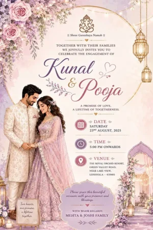 Luxury Floral Engagement Invitation Card English | Elegant Couple Digital Invitation | EICE-010