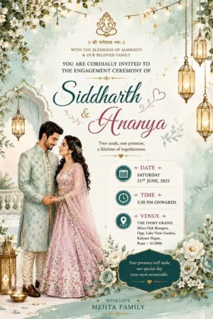 Premium Floral Engagement Invitation Card English | Elegant Couple Ring Ceremony Invitation | EICE-012