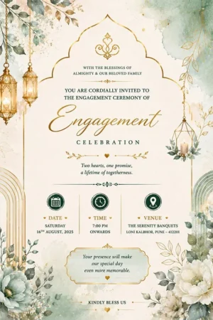 Elegant Sage Green Engagement Invitation Card English | Minimal Floral Ring Ceremony Invitation | EICE-014