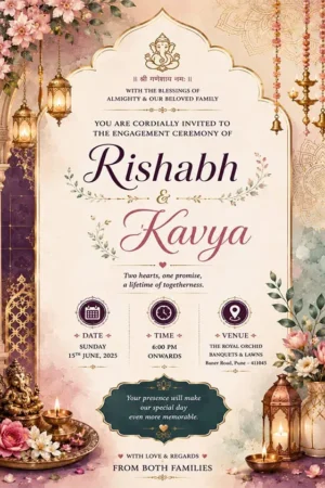 Elegant Floral Engagement Invitation Card English | Premium Traditional Ring Ceremony Invitation | EICE-016