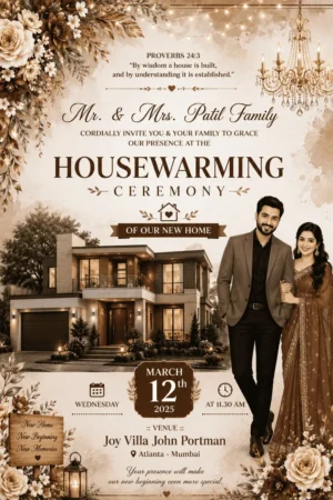 Luxury Couple House Warming Invitation Card English | New Home Ceremony Digital Invitation | HWICE-14