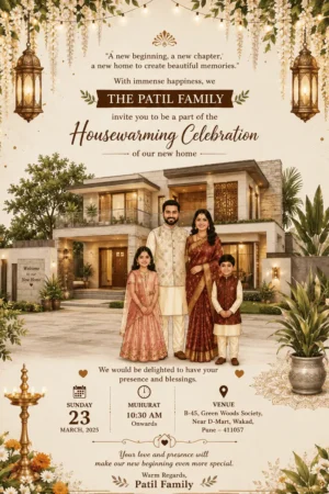 Premium Family House Warming Invitation Card English | Griha Pravesh & New Home Digital Invitation | HWICE-15