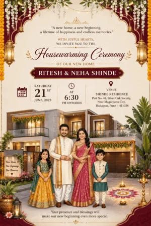 Traditional Family House Warming Invitation Card English | Griha Pravesh & New Home Digital Invitation | HWICE-16