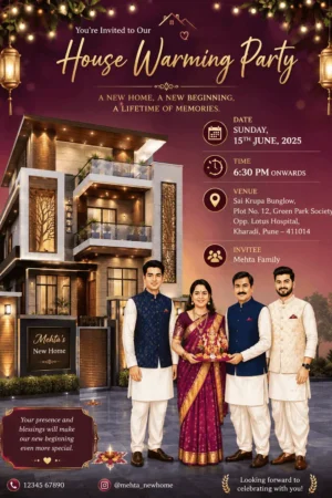 Luxury Family House Warming Party Invitation Card English | Personalized New Home Digital Invitation | HWICE-17