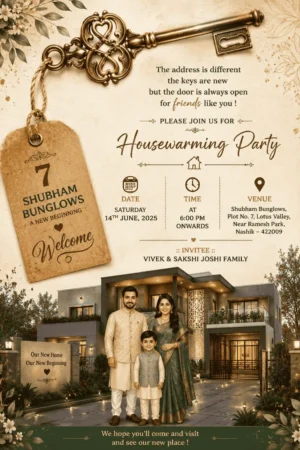 Vintage Key House Warming Party Invitation Card English | Personalized New Home Digital Invitation | HWICE-20