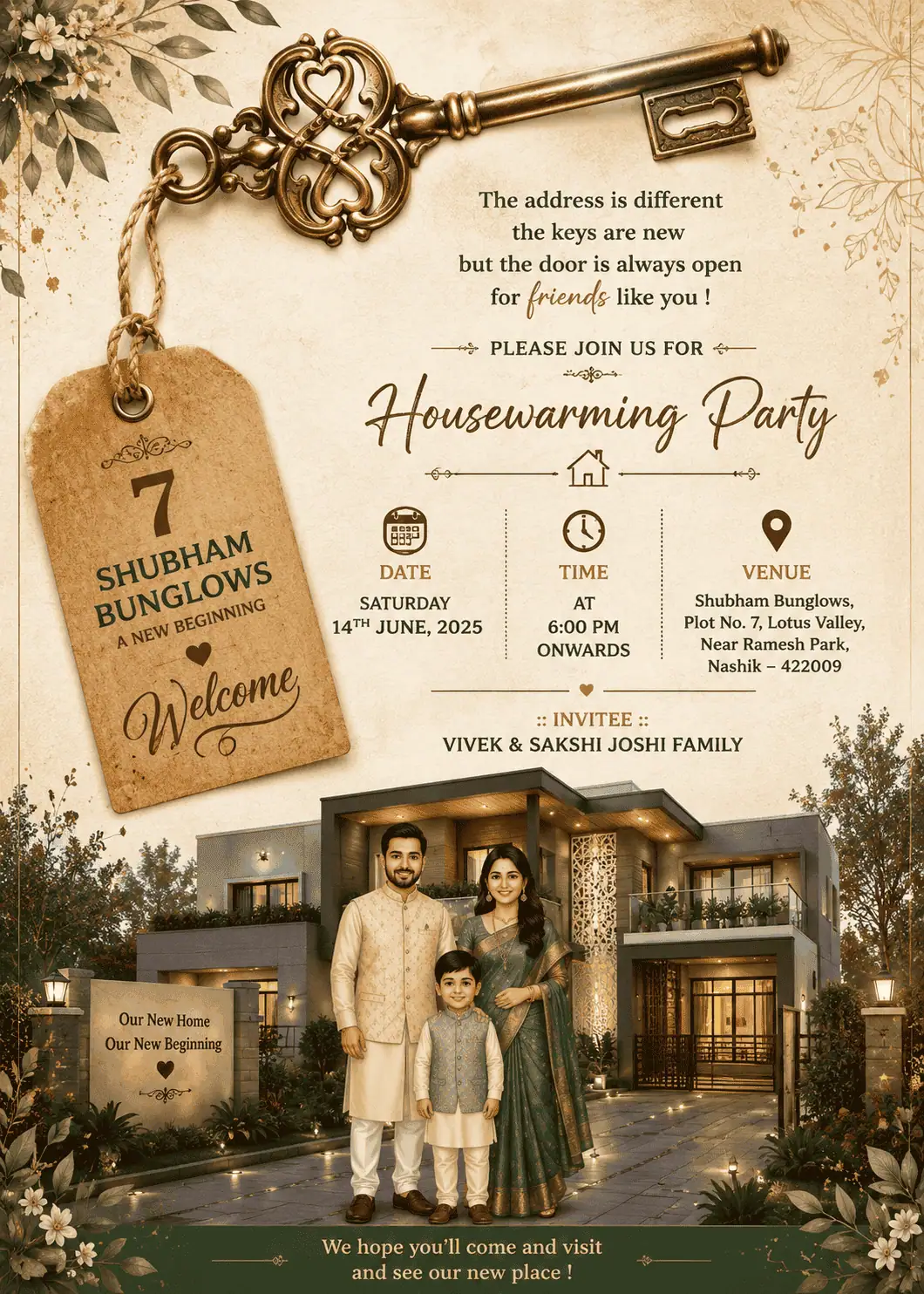 Vintage Key House Warming Party Invitation Card English | Personalized New Home Digital Invitation | HWICE-20