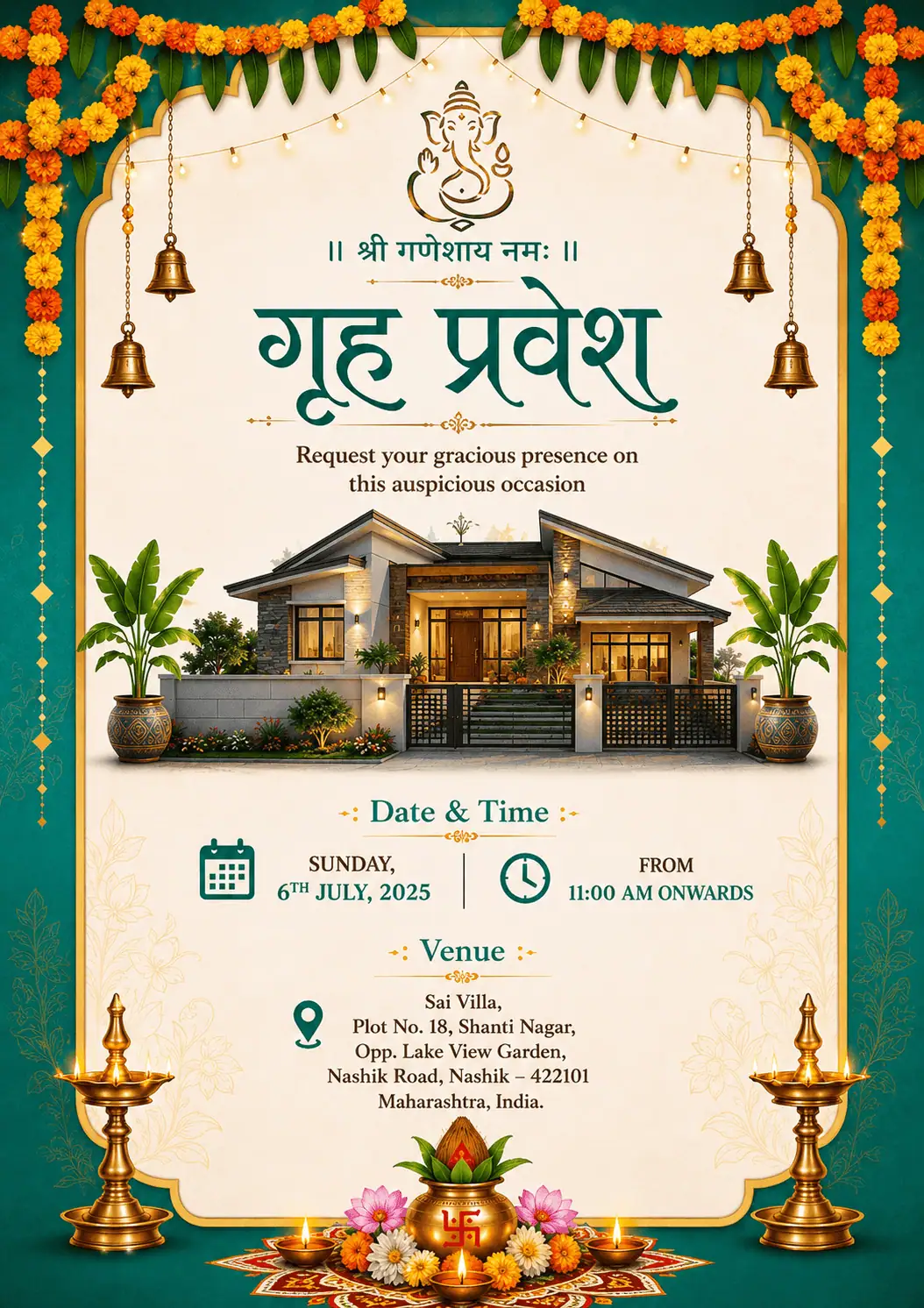 Traditional House Warming Invitation Card English | Hindu House Warming Digital Invitation | HWICE-23