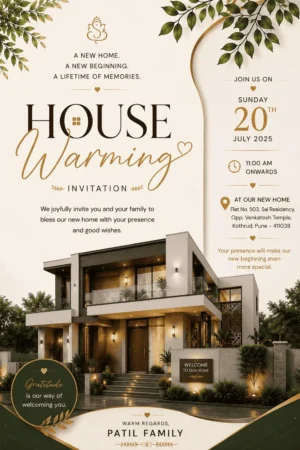 Modern Luxury House Warming Invitation Card English | Griha Pravesh & Vastu Shanti Digital Invitation | HWICE-09