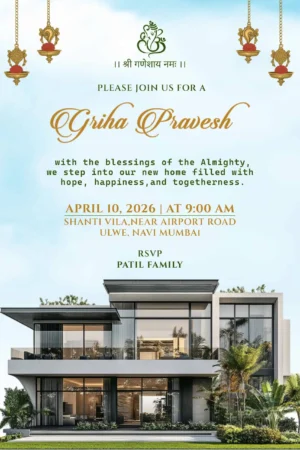Luxury House Warming Invitation Card English | Modern Griha Pravesh & Vastu Shanti Digital Invitation | HWICE-04
