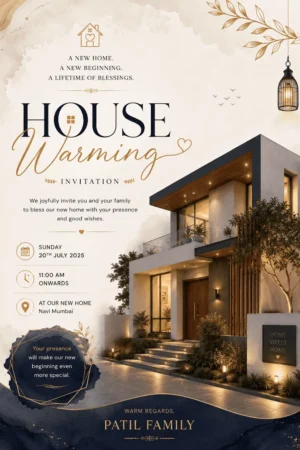 Premium Modern House Warming Invitation Card English | Griha Pravesh & Vastu Shanti Digital Invitation | HWICE-11