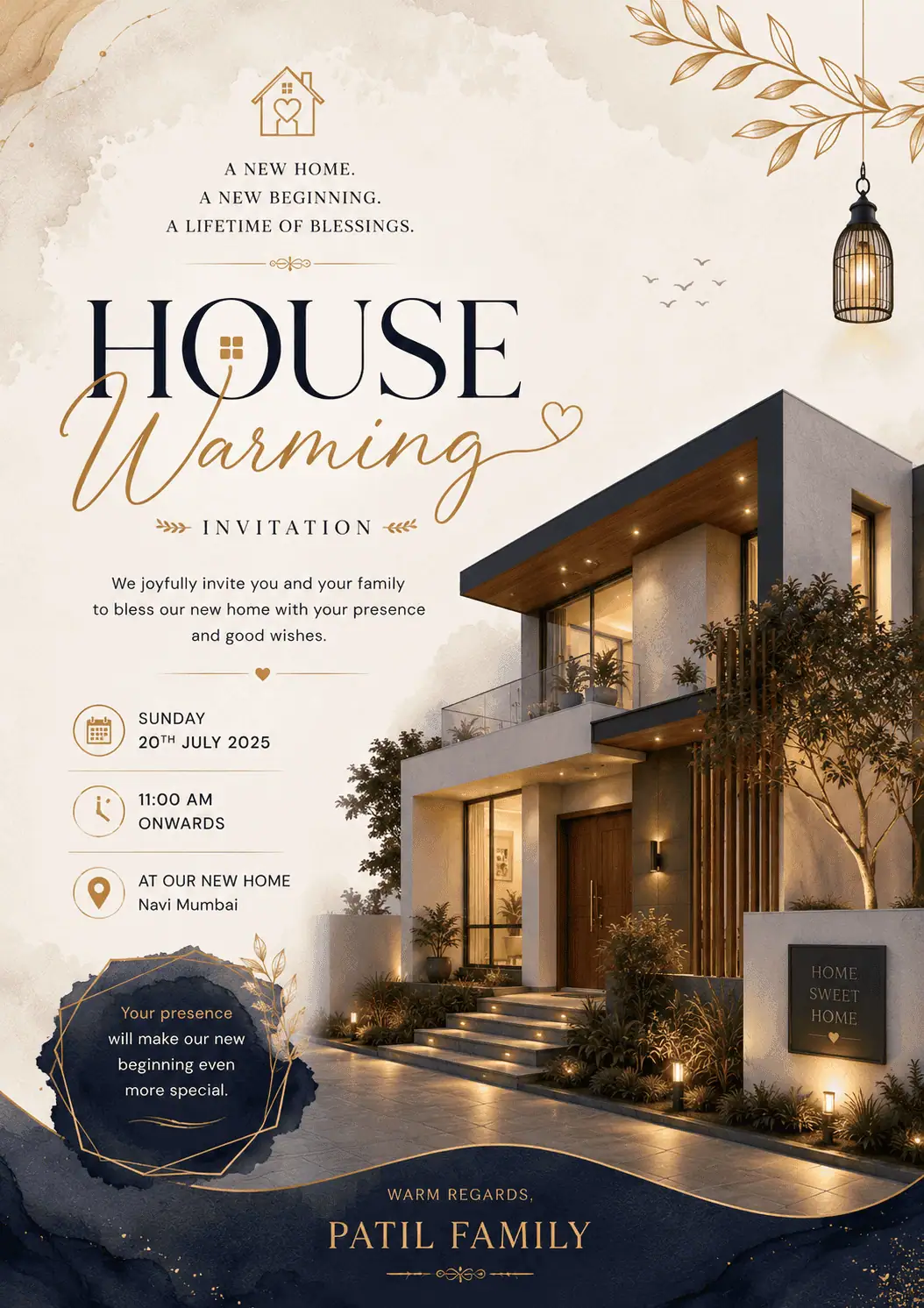 Premium Modern House Warming Invitation Card English | Griha Pravesh & Vastu Shanti Digital Invitation | HWICE-11