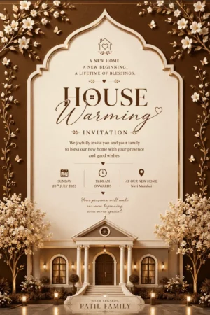 Royal Floral House Warming Invitation Card English | Griha Pravesh & Vastu Shanti Digital Invitation | HWICE-12